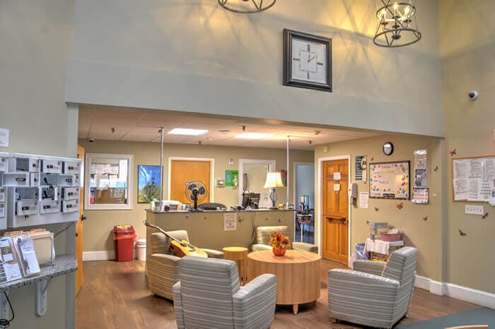 Community room with chairs and coffee table